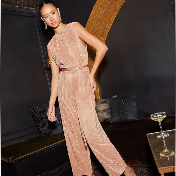 Vici Collection Working Girl Plisse Tie Waist Jumpsuit - Picture 2 of 6